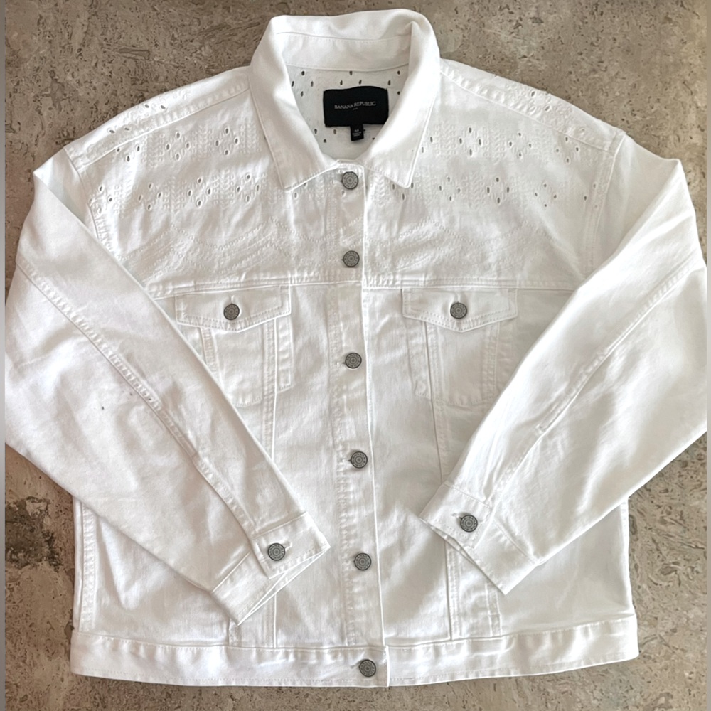 Banana Republic White Eyelet Denim Jacket